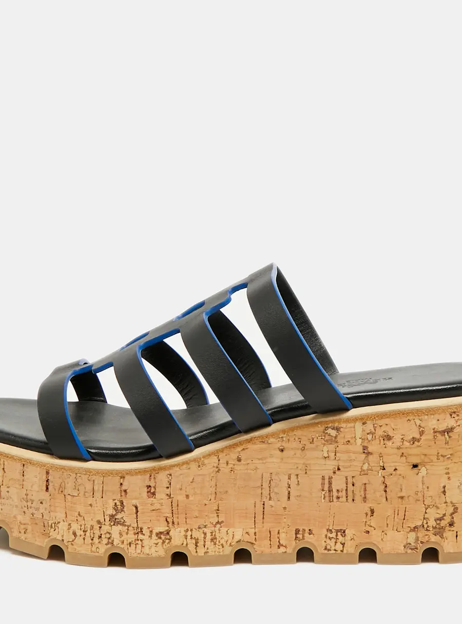 Herm&egrave;s Isabella 30 Size 39 Black Leather Cork Wedge Sandals