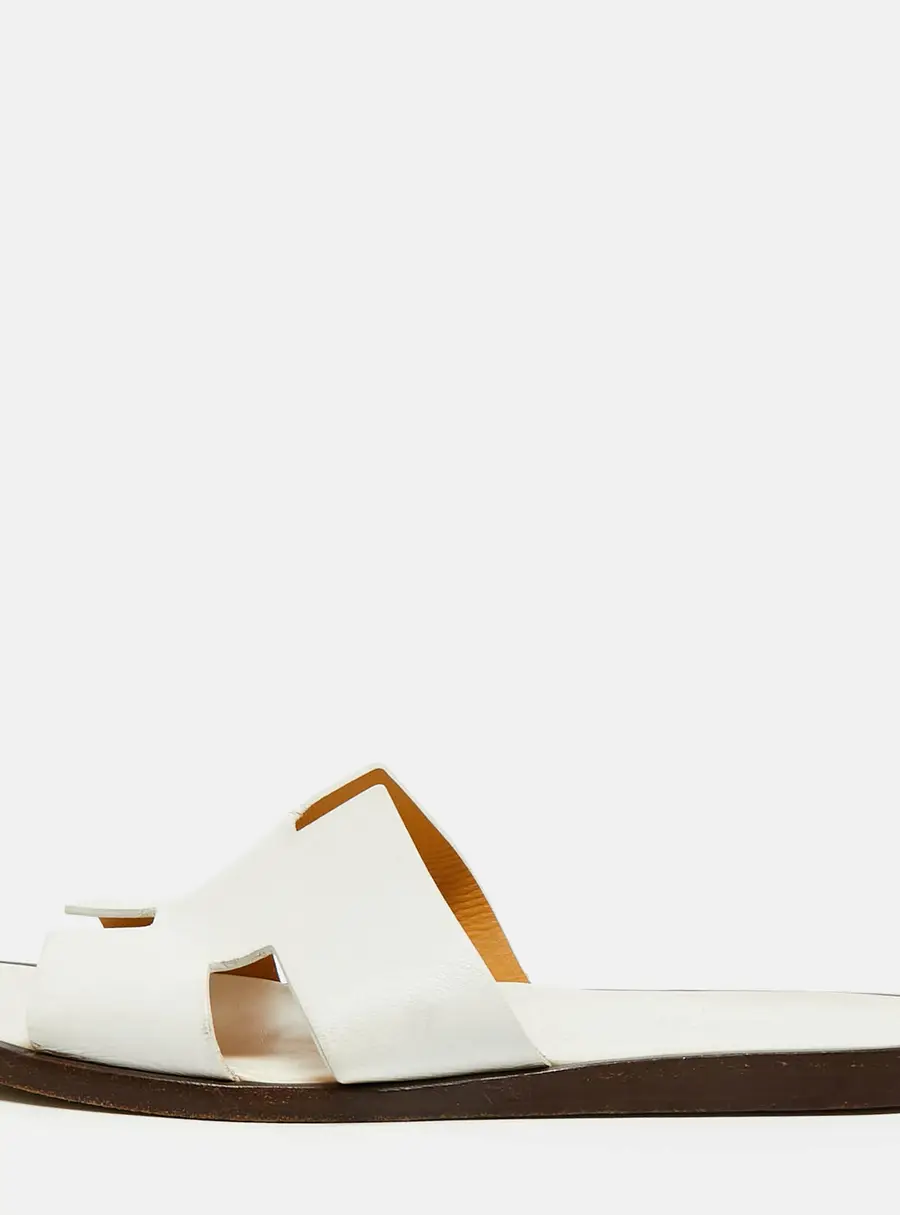 Hermes Izmir Size 42 White Leather Flat Slides