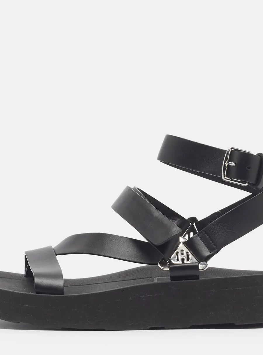 Hermes Galaxy Size 37 Black Leather Ankle Strap Sandals