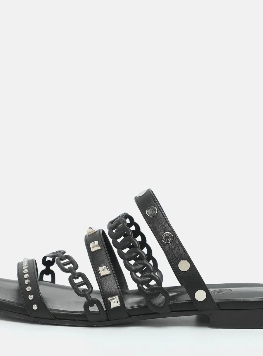 Hermes Amalfi Chaîne d'Ancre Insignia Size 38 Black Leather Slide Sandals