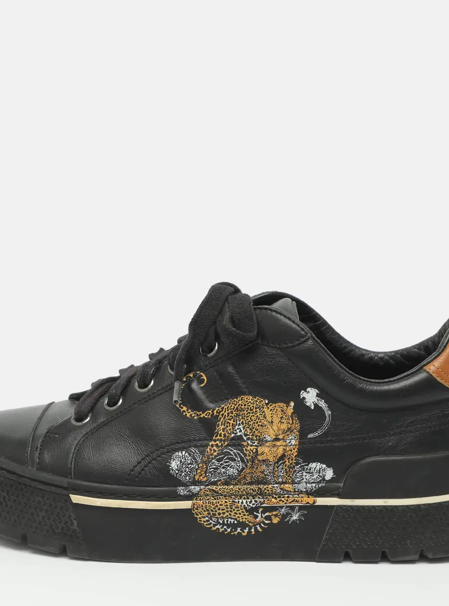 Hermes Voltage Size 38.5 Black Jungle Love Print Leather Low Top Sneakers
