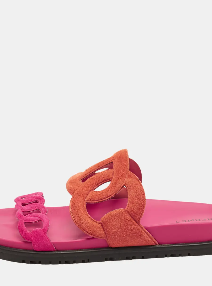 Hermes Extra Size 38 Pink/Orange Suede Flat Sandals