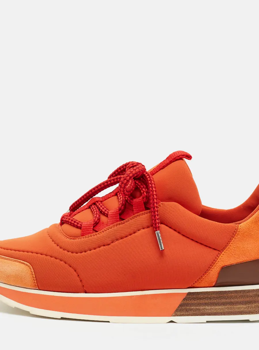 Hermes Miles Size 39 Orange Neoprene and Suede Lace Up Sneakers
