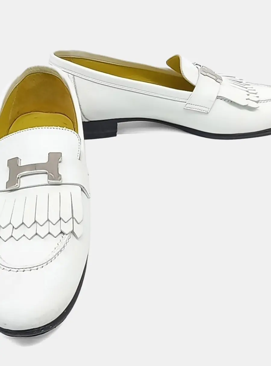 Hermès Leather White Royal Loafers
