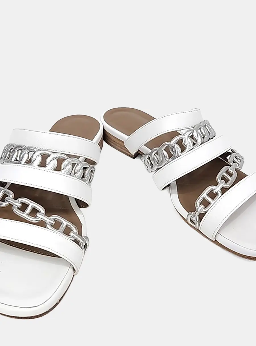 Hermès White Leather Amalfi slippers