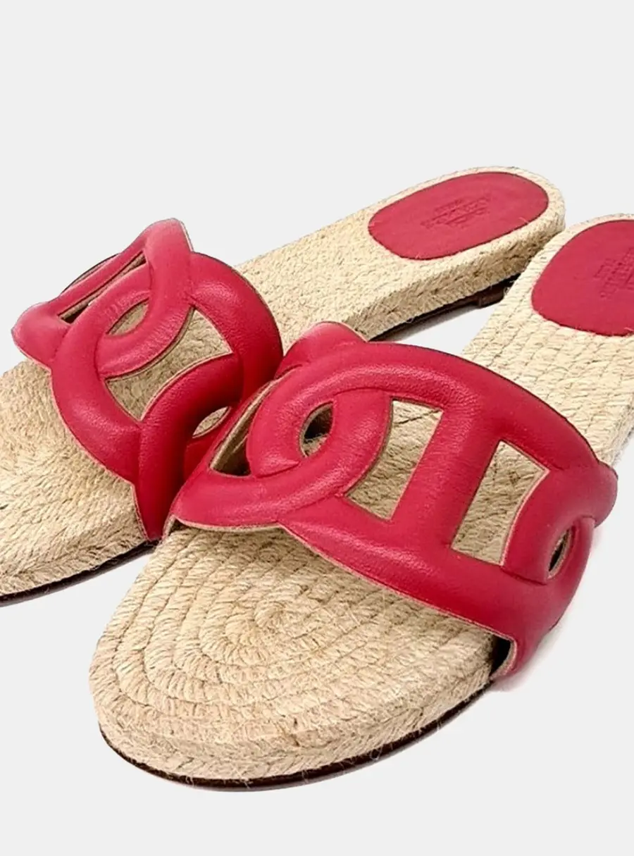 Hermès Leather Famosa Espadrille Slippers 37