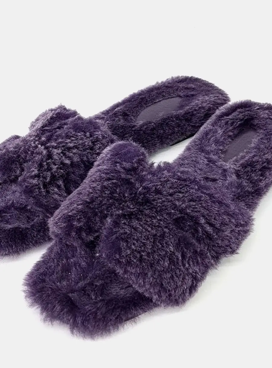 Hermès Purple Shearling Oran Slippers EU 36.5