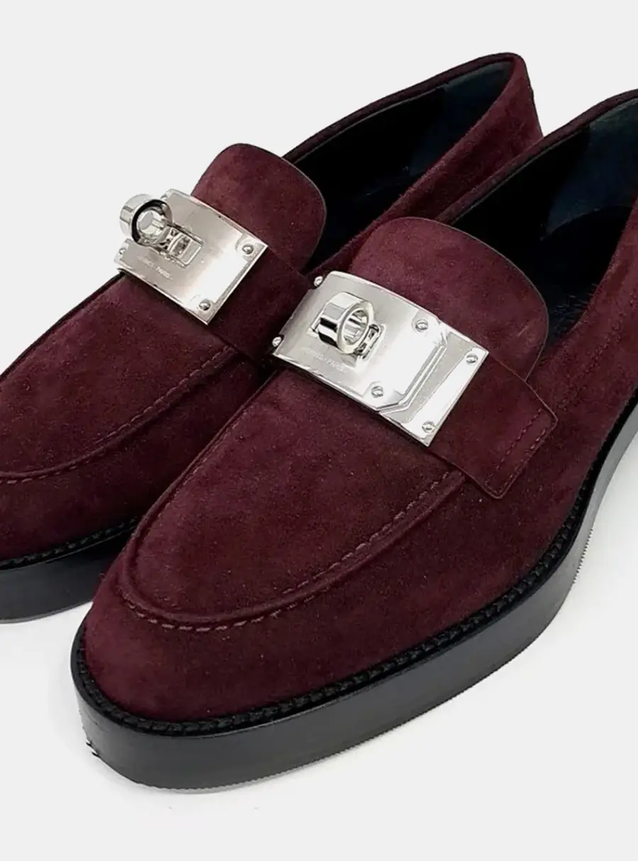 Hermès Hot Burgundy Suede Loafers SHW EU 37
