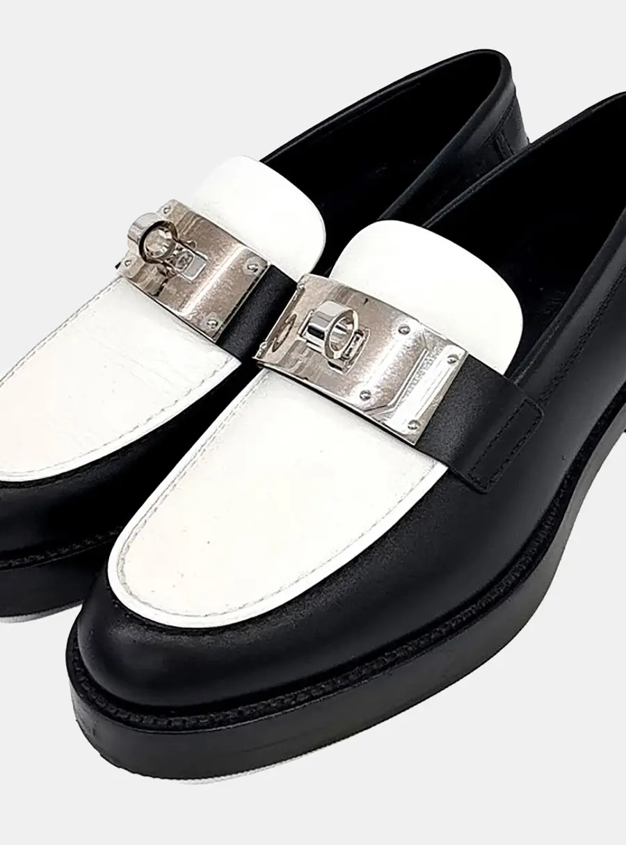 Hermès Hot Loafers Black/White Leather SHW EU 37