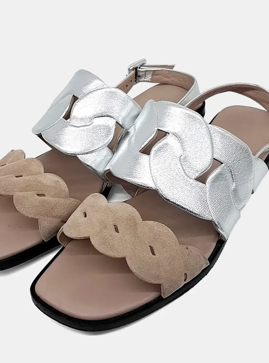 Hermès Grace Beige/Silver Leather, Suede Sandals EU 37.5