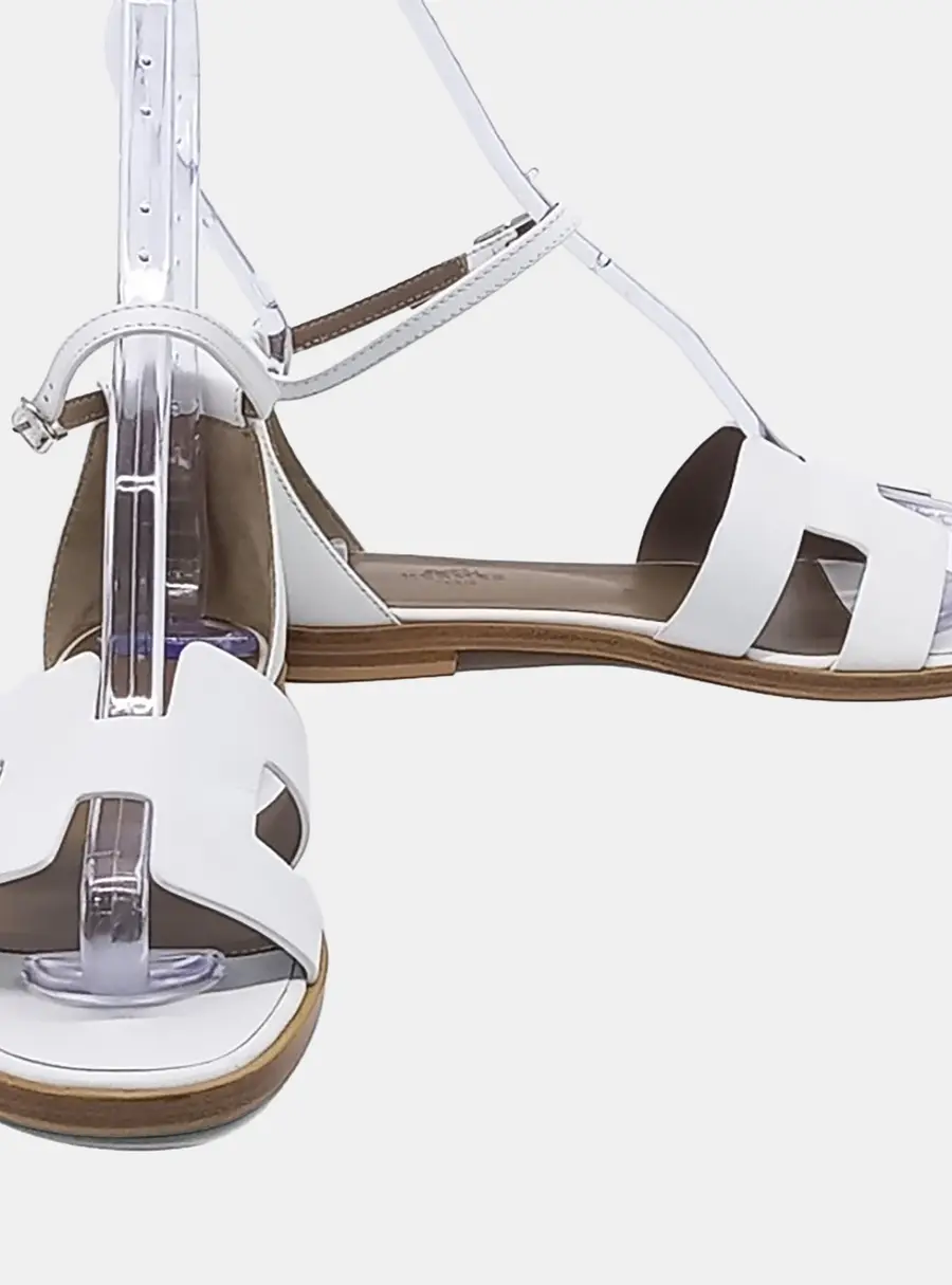 Herm&egrave;s Santorini White Leather Sandals EU 36.5