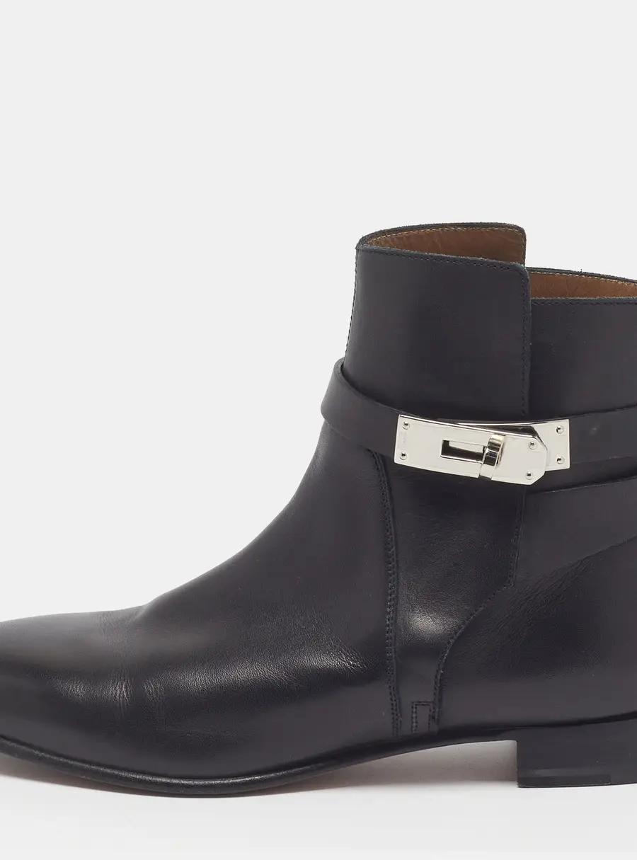 Hermes Neo Size 37.5 Black Leather Ankle Length Boots