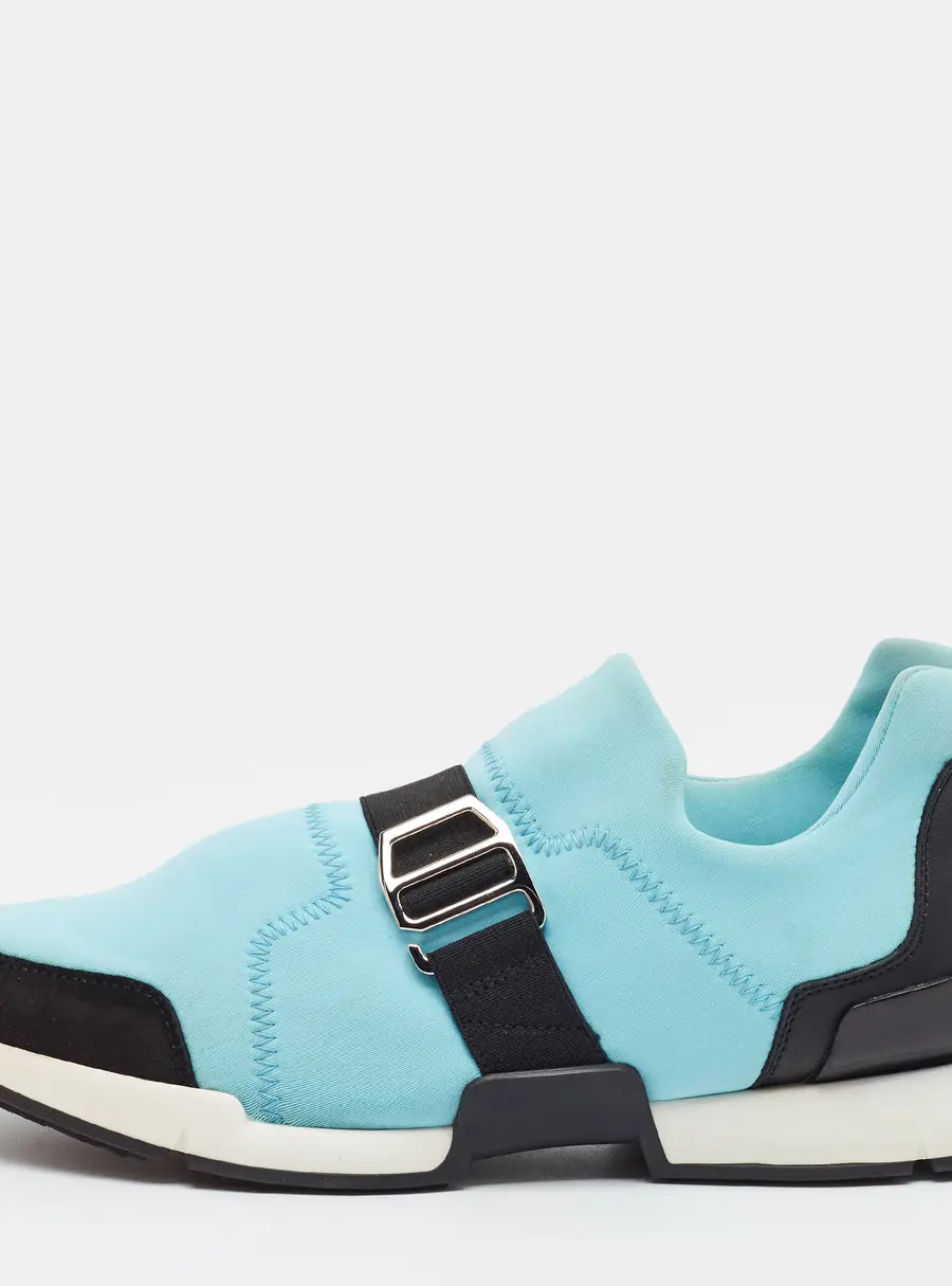 Hermes Run Size 37 Blue Neoprene and Suede Slip On Sneakers