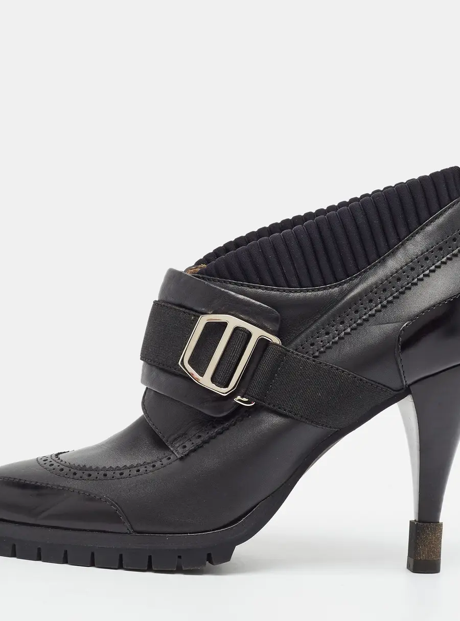 Hermes Spicy Derby Size 37 Black Fabric and Leather Booties