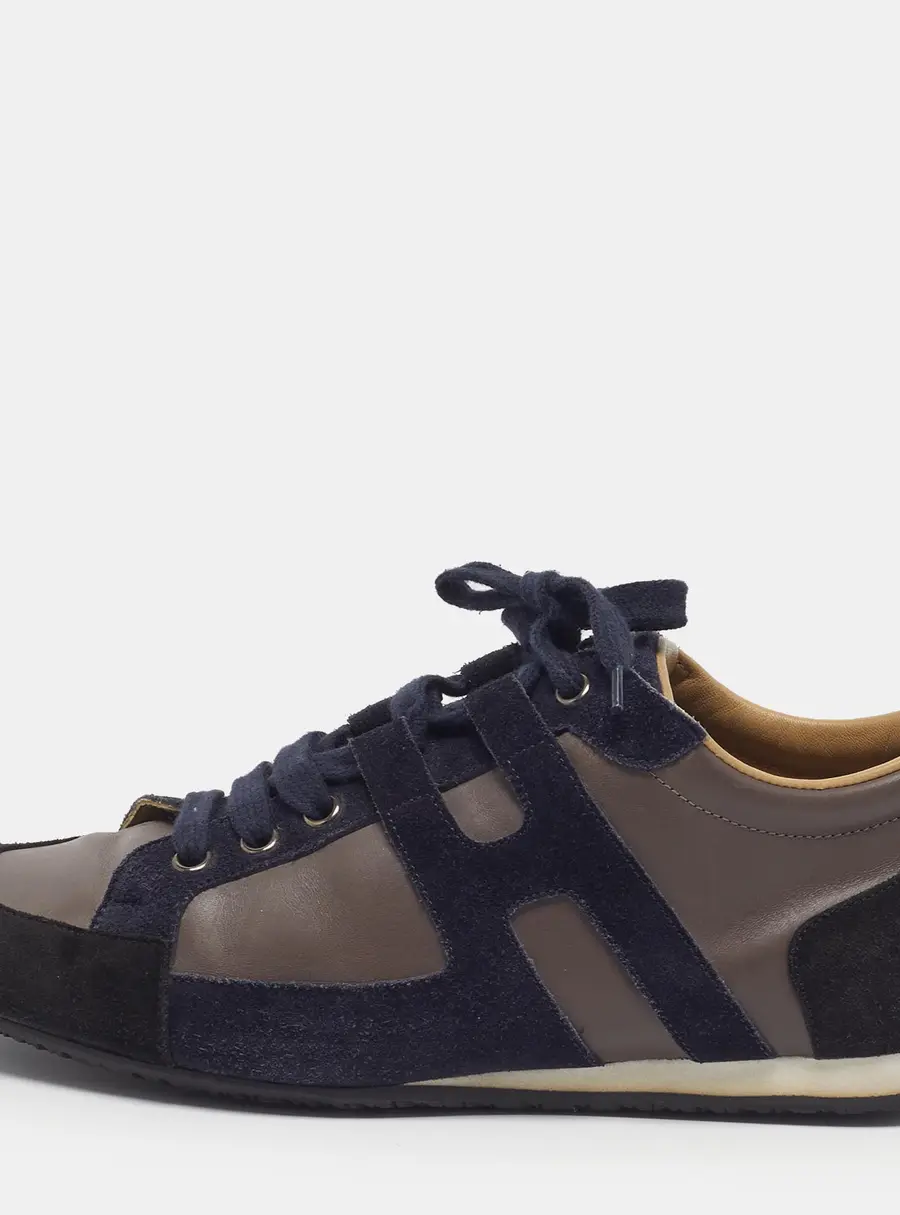 Herm&egrave;s Tie Break Size 40 Tricolor Leather and Suede Low Top Sneakers
