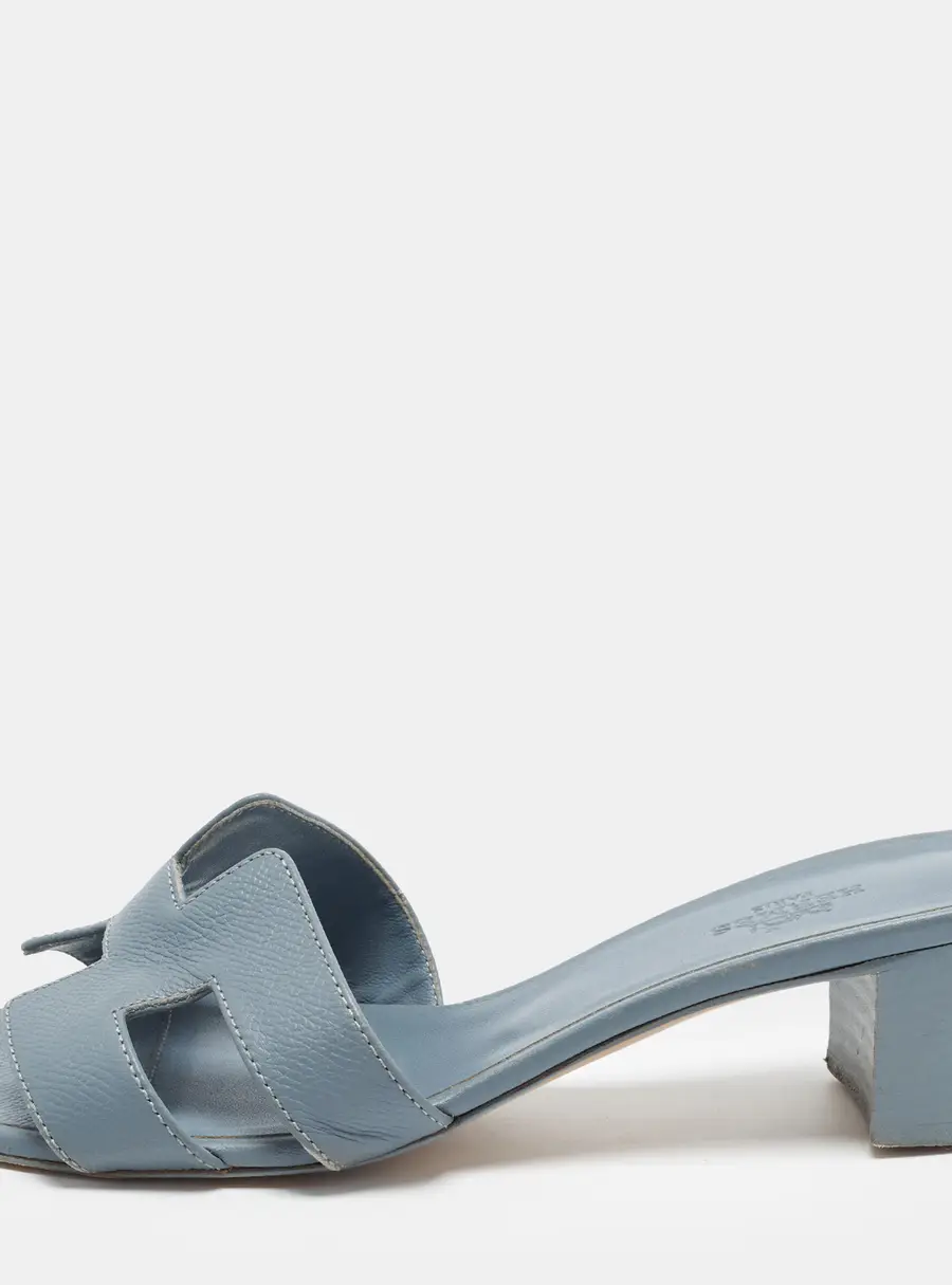 Hermes Oasis Size 37 Blue Leather Slide Sandals