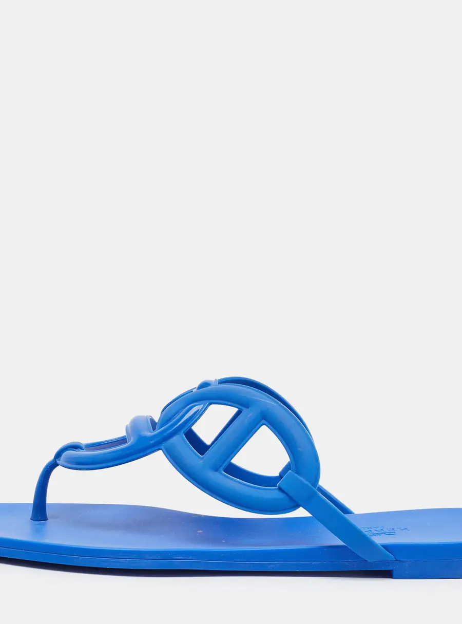 Hermes Egerie Size 39 Blue Rubber Flat Sandals