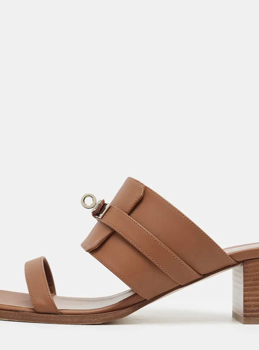 Hermès Avenue Size 40.5 Brown Leather Slide Sandals