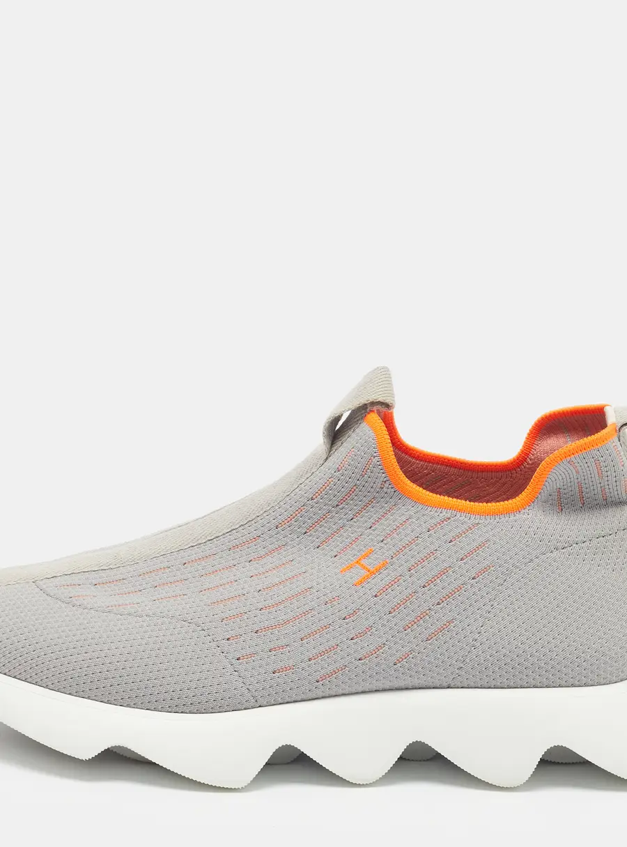 Hermes Eclair Size 37 Grey/Orange Knit Fabric Slip On Sneakers