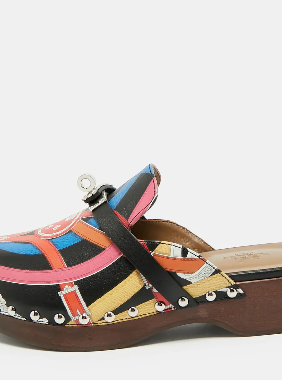 Hermes Carlotta Size 35 Multicolor Cavalcadour Leather Clogs