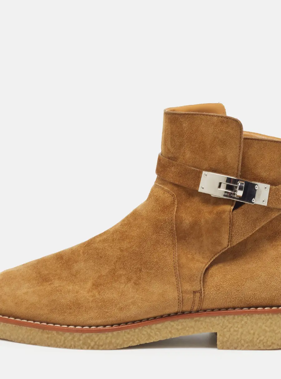 Hermes Follow Low Size 40 Brown Suede Ankle Length Boots