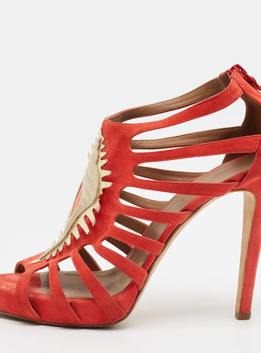 Hermes Coquillage Size 41 Coral Red Suede Caged Ankle Booties