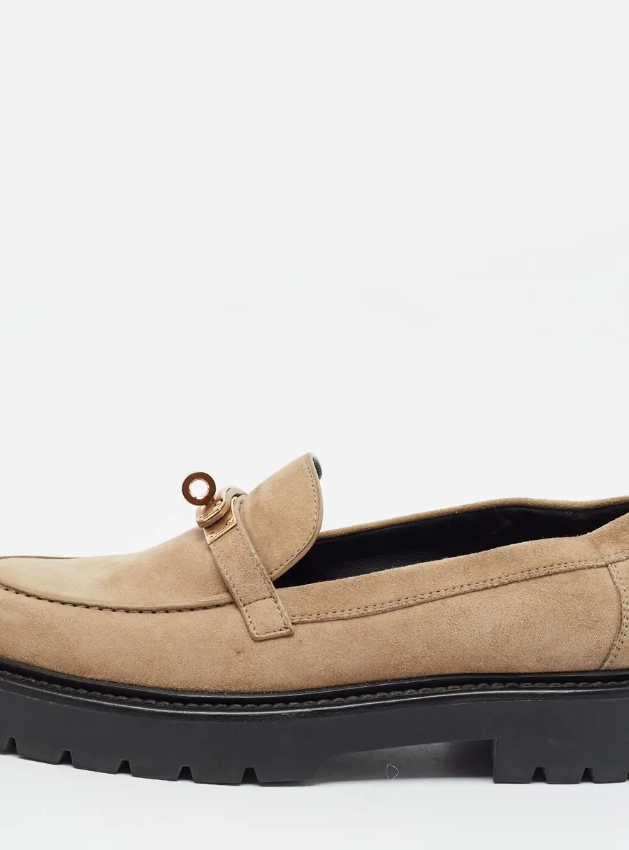 Hermes Icone Size 38 Beige Suede Loafers
