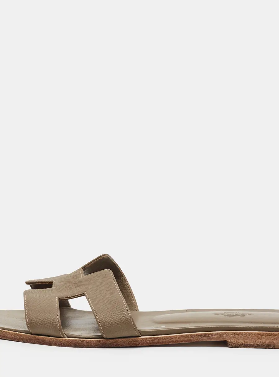 Hermes Oran Size 41 Brown Leather Flat Slides