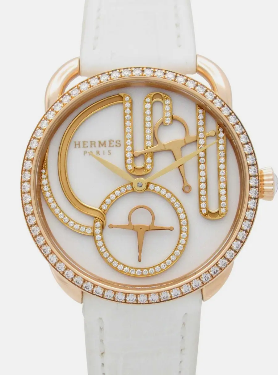 Hermes Arceau AR12.671 Quartz White 18k Rose Gold Women's Wristwatch 34 mm