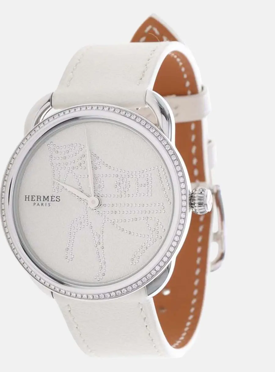 Hermes Arco AR5.430 Quartz White Diamonds Stainless Steel Women's Wristwatch 36mm