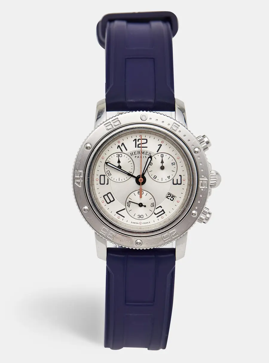 Hermes Silver Clipper Stainless Steel Rubber CP2.410 Women's Wristwatch 36 mm