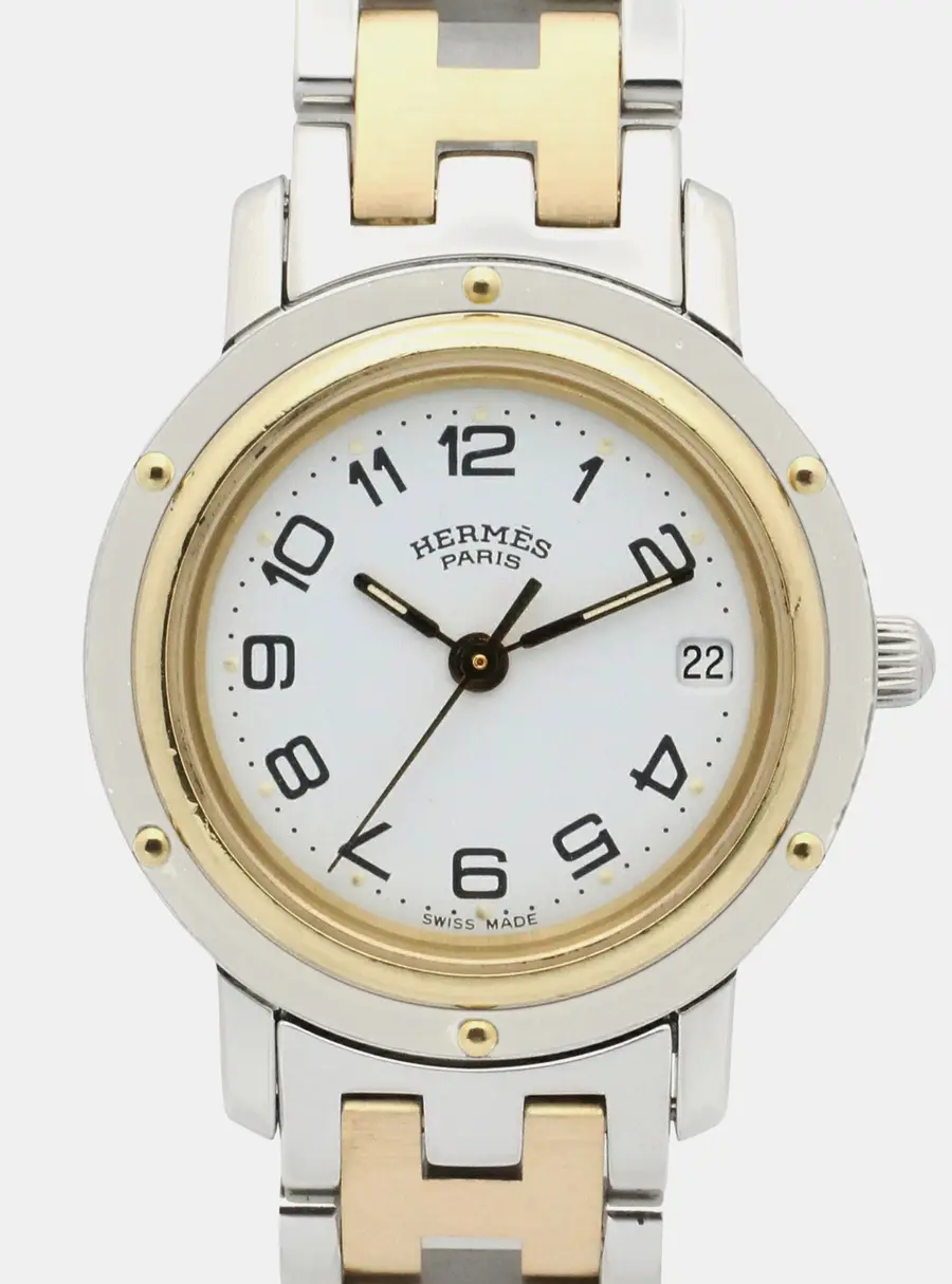 Hermes Clipper CL4.220 White Yellow Gold Plated Stainless Steel Quartz Women's Watches 24mm