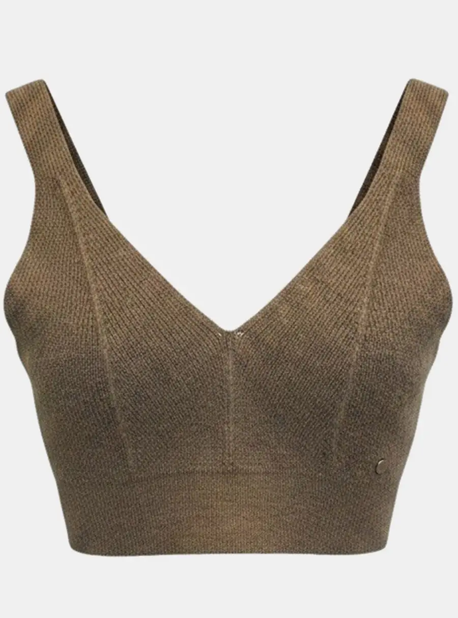 Hermes Brown Cashmere Knit Bralette Top FR 38