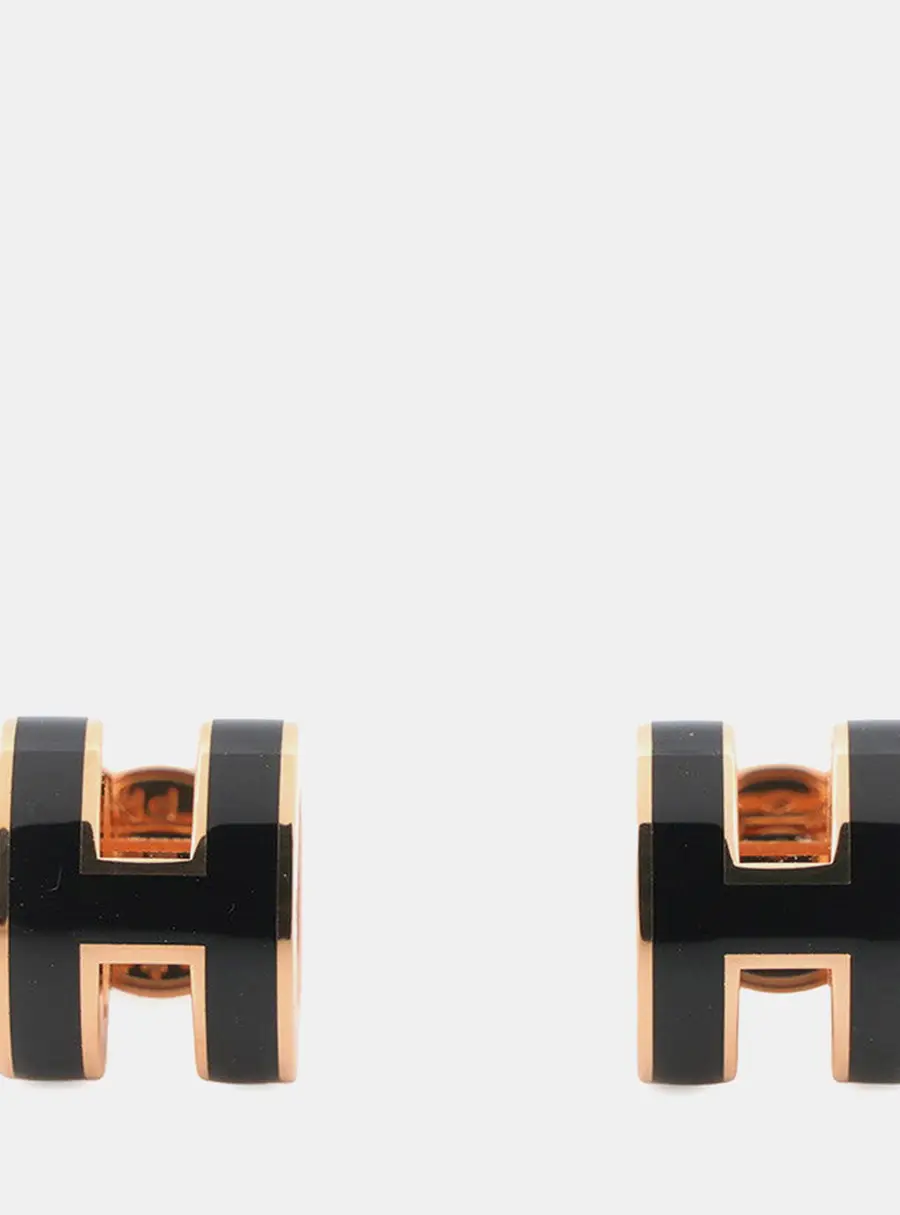 Hermes Pop Ash Earrings Size Mini Black Gold Plated Lacquer