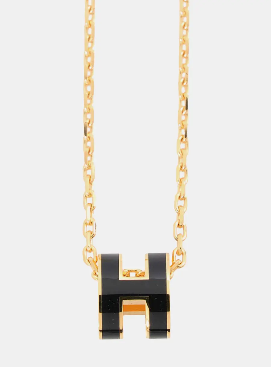 Hermes Pop Ash Necklace Size Mini Black Gold Plated Lacquer
