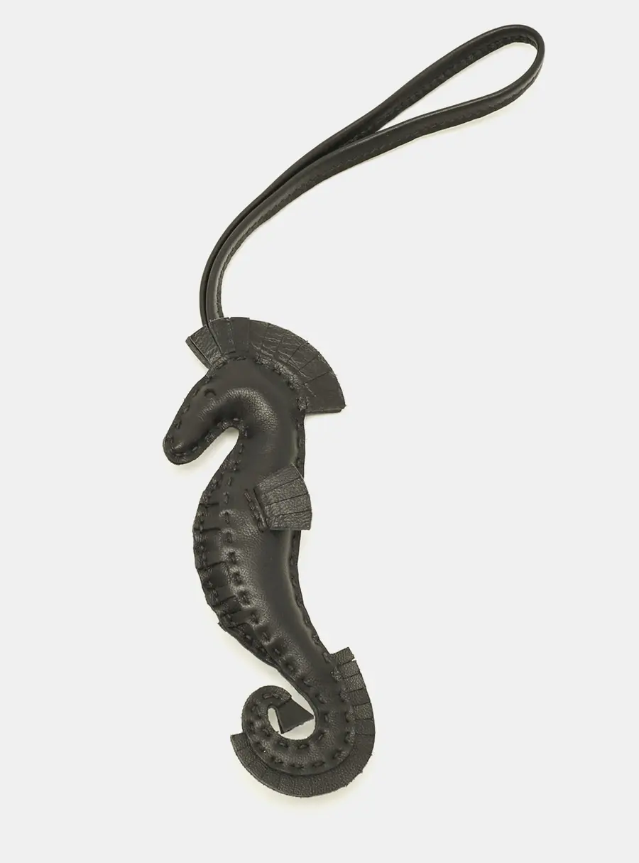 Herm&egrave;s Seahorse Bag Charm Noir Milo Leather
