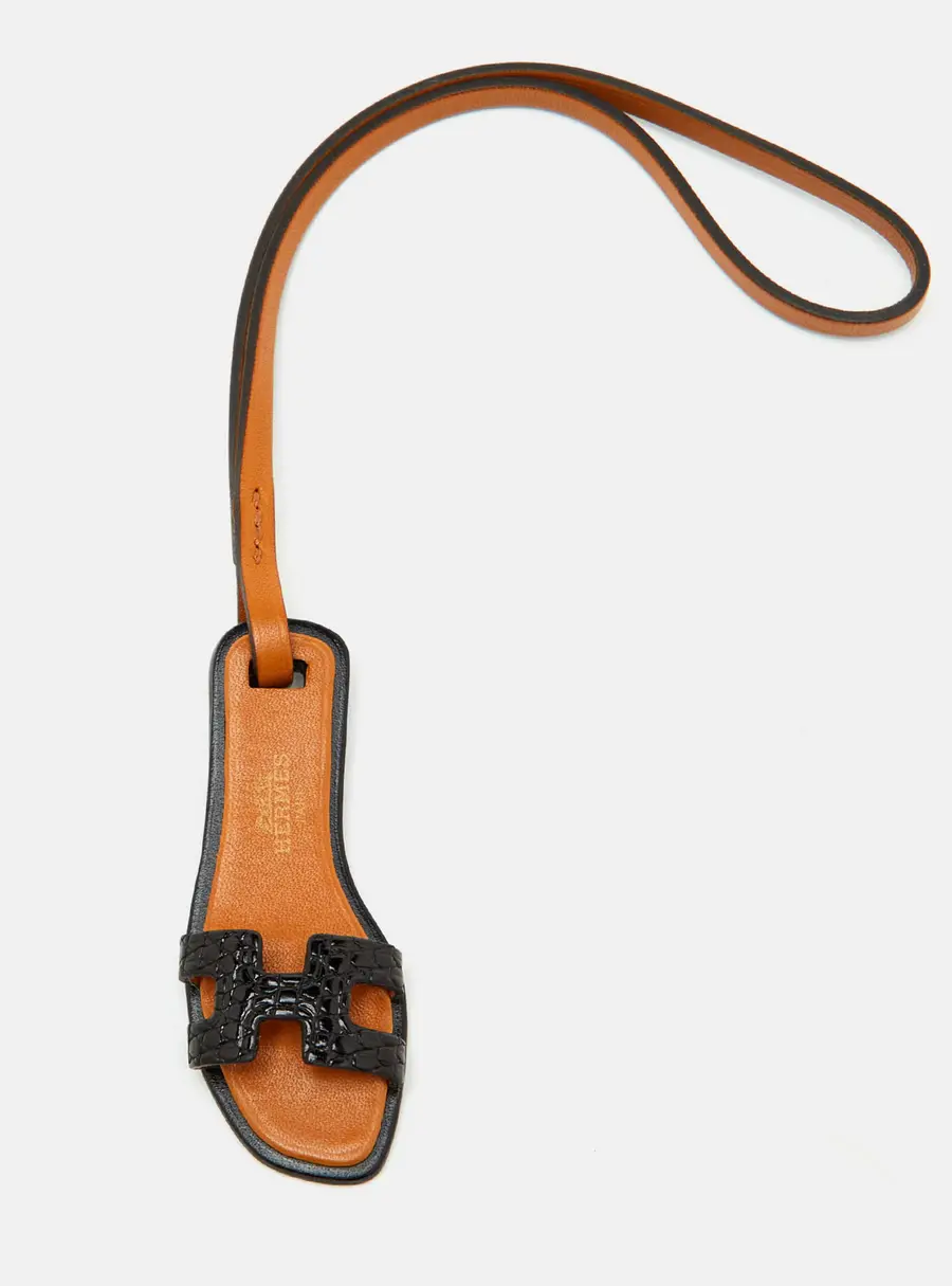 Herm&egrave;s Oran Nano Bag Charm Black/Gold Lizard and Veau Butler Leather