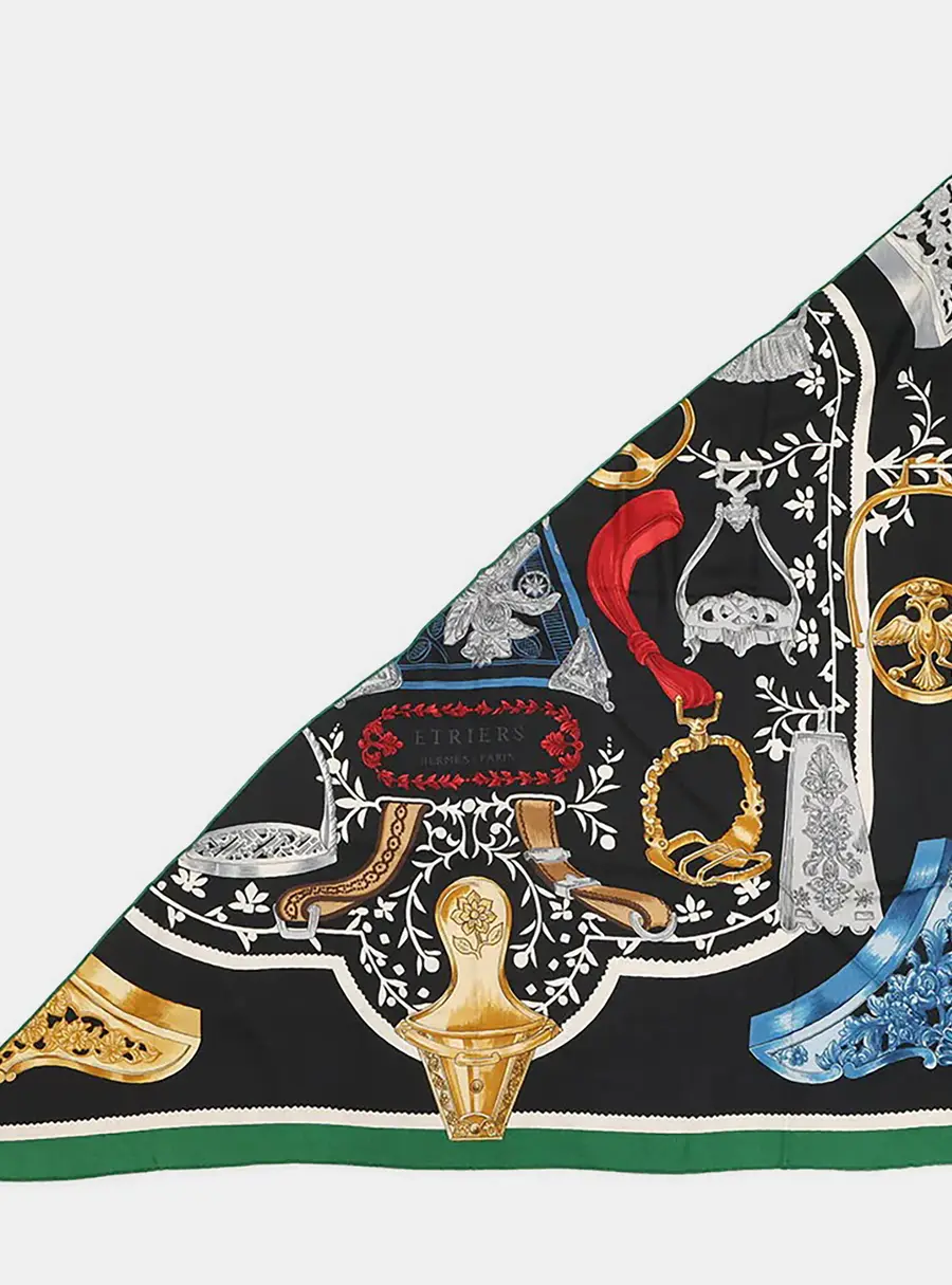 Hermes Triangle Jean Abumi Remix Etriers Remix 2022 Aw Vert/Black/Multicolor Cashmere Silk