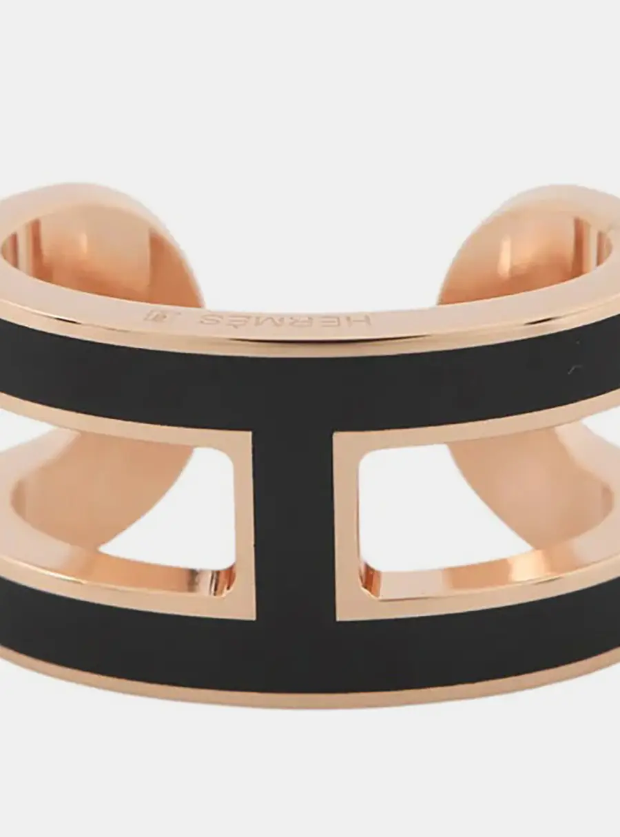 Hermes Pop H Black Lacquered Metal Rose Gold Plated Ear Cuff