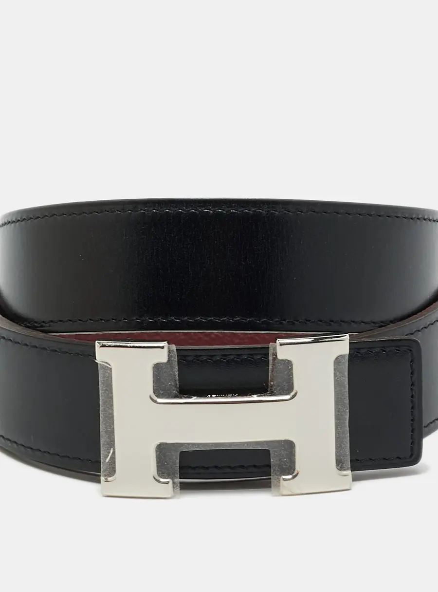 Herm&egrave;s H 90 CM Reversible Buckle Belt Bordeaux/Noir Togo and Box Leather