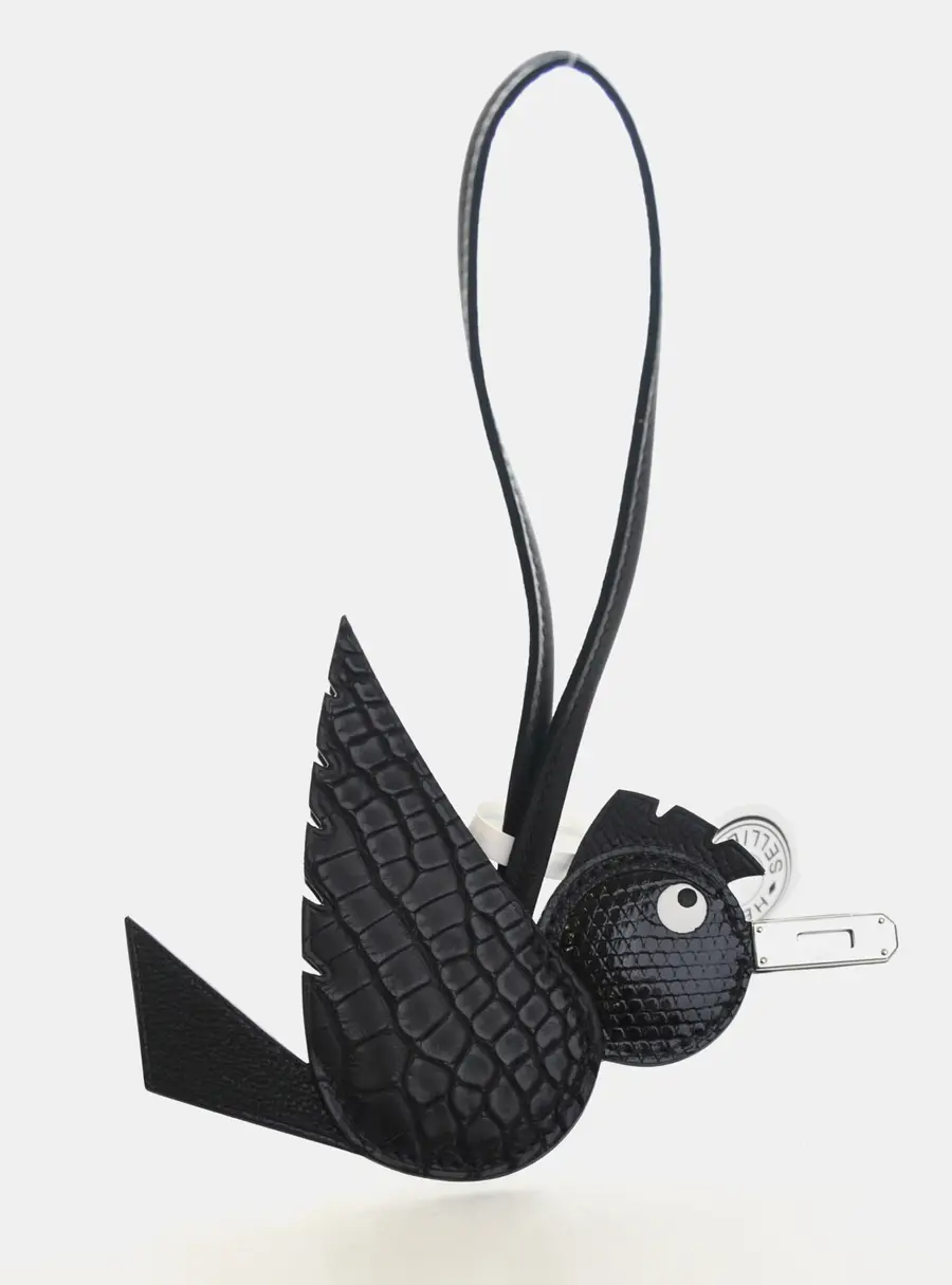 Hermes Black Alligator/Lizard Birdy Charm
