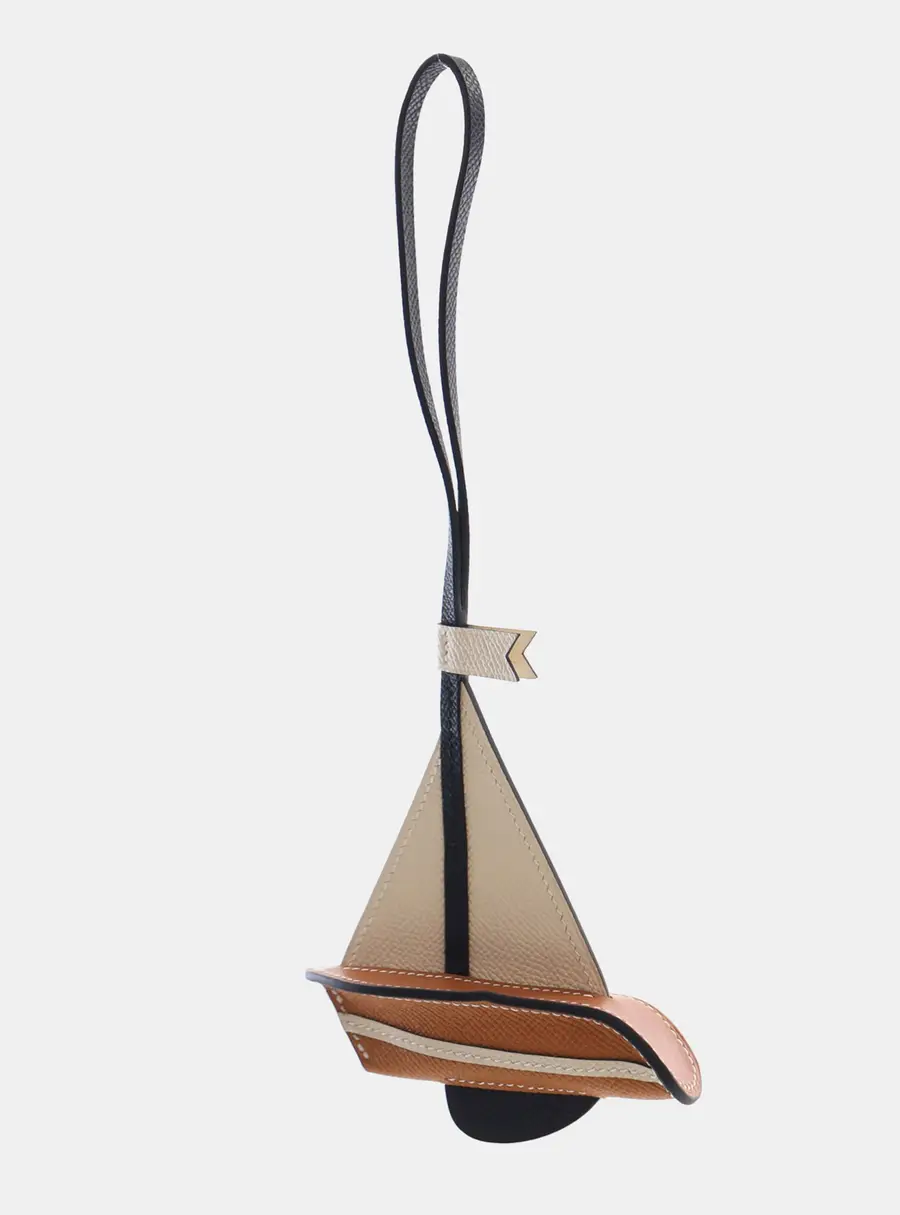 Hermes Sail 24 Nata Gold Black Epsom Barenia Calfskin Leather Sailboat Bag Charm
