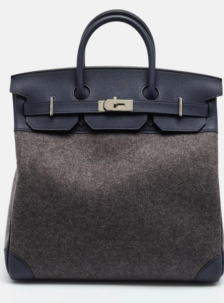 Hermes Birkin HAC 40 Palladium Finish Gris Moyen/Bleu Nuit Todoo Feutre and Togo Leather Tote