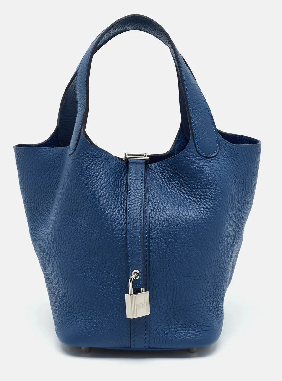 Hermès Picotin Lock 18 Bleu Tie Taurillon Clemence Leather Tote
