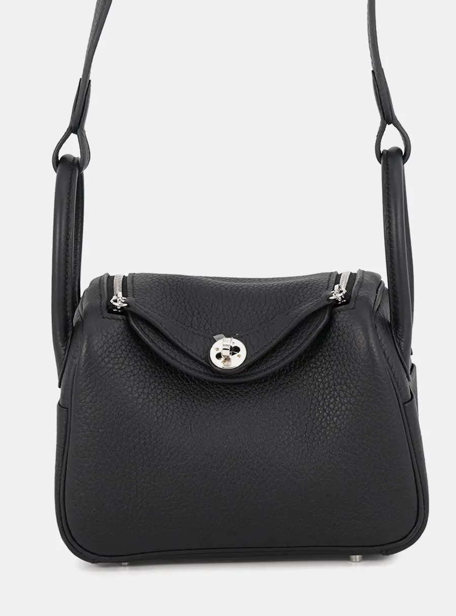 Hermes Lindy Mini Black Taurillon Clemence Leather Shoulder Bag