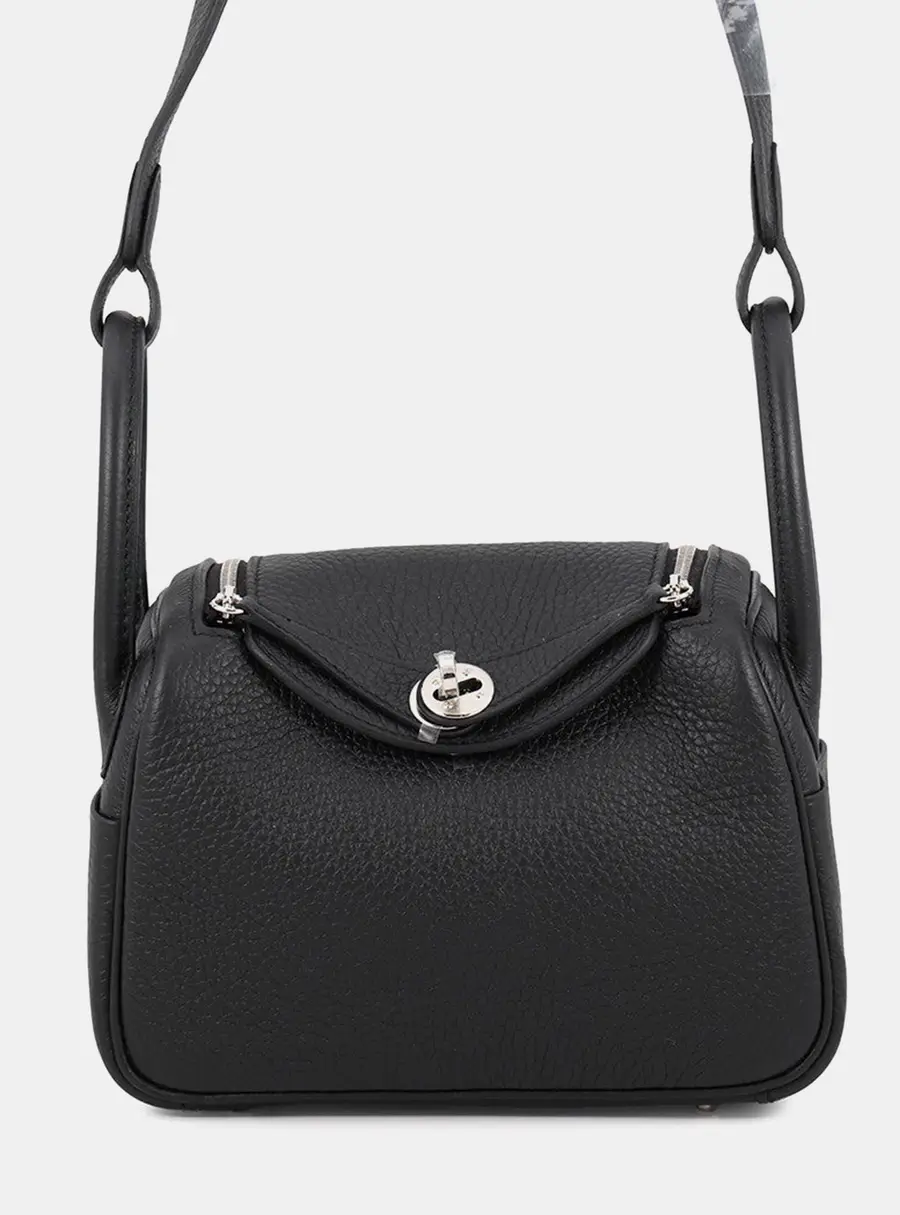 Hermes Lindy Mini Black Taurillon Clemence Leather Shoulder Bag