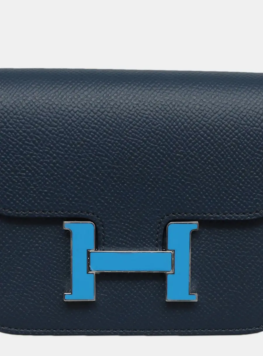 Hermes Constance Slim Blue Epsom Calfskin Leather Wallet Bag
