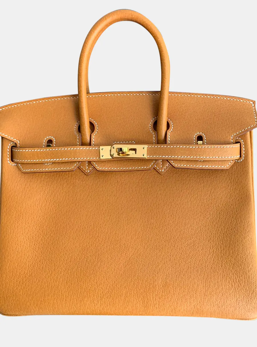 Hermes Birkin 25 Gold Peau Porc Leather Top Handle Bag