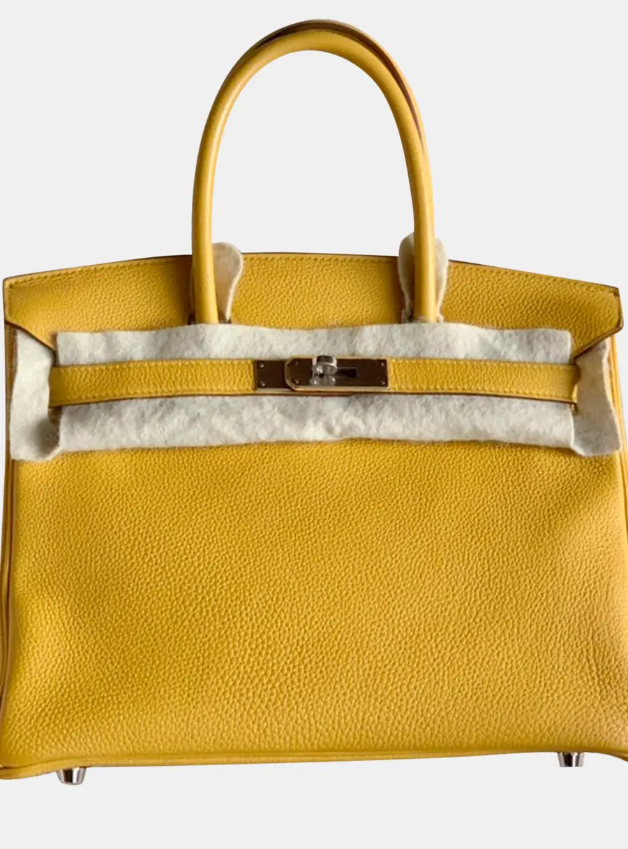 Hermes Birkin 30 Jaune Ambre Togo Calfskin Leather Top Handle Bag