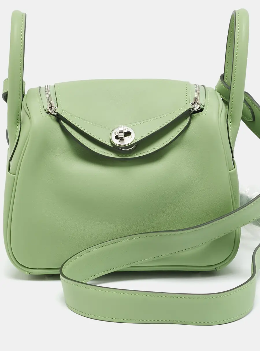 Hermes Lindy Mini Palladium Finish Vert Criquet Swift Leather Shoulder Bag
